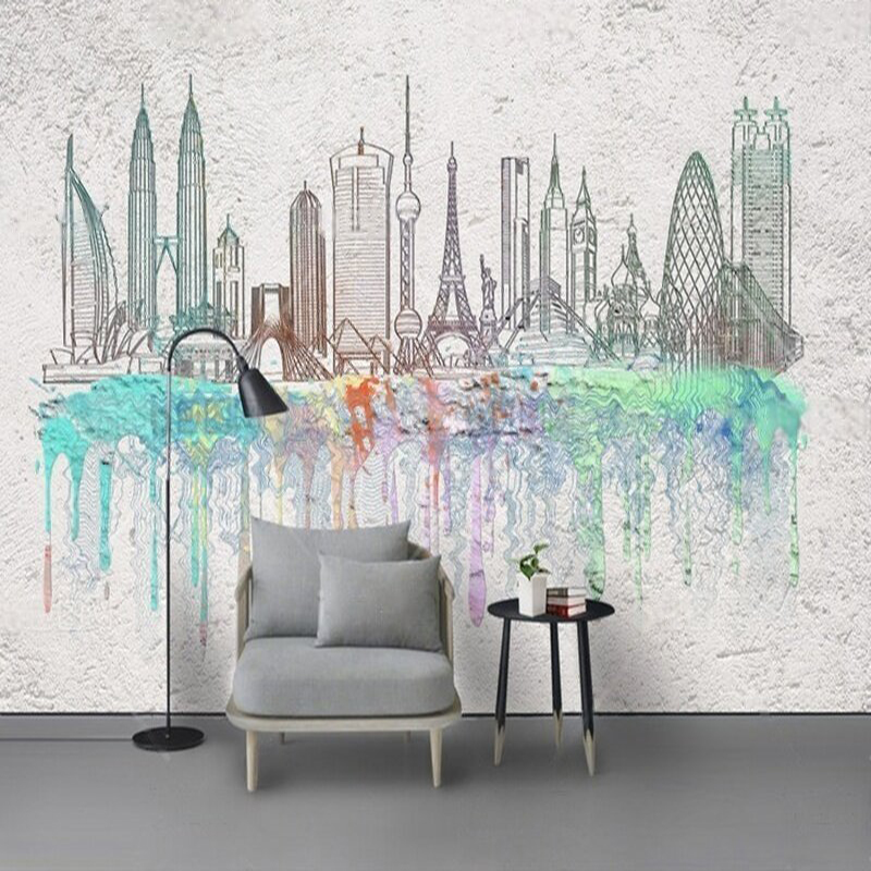 Siluet kota cat air modern dek - Commercial Wallpaper Printing ulasan dan harga