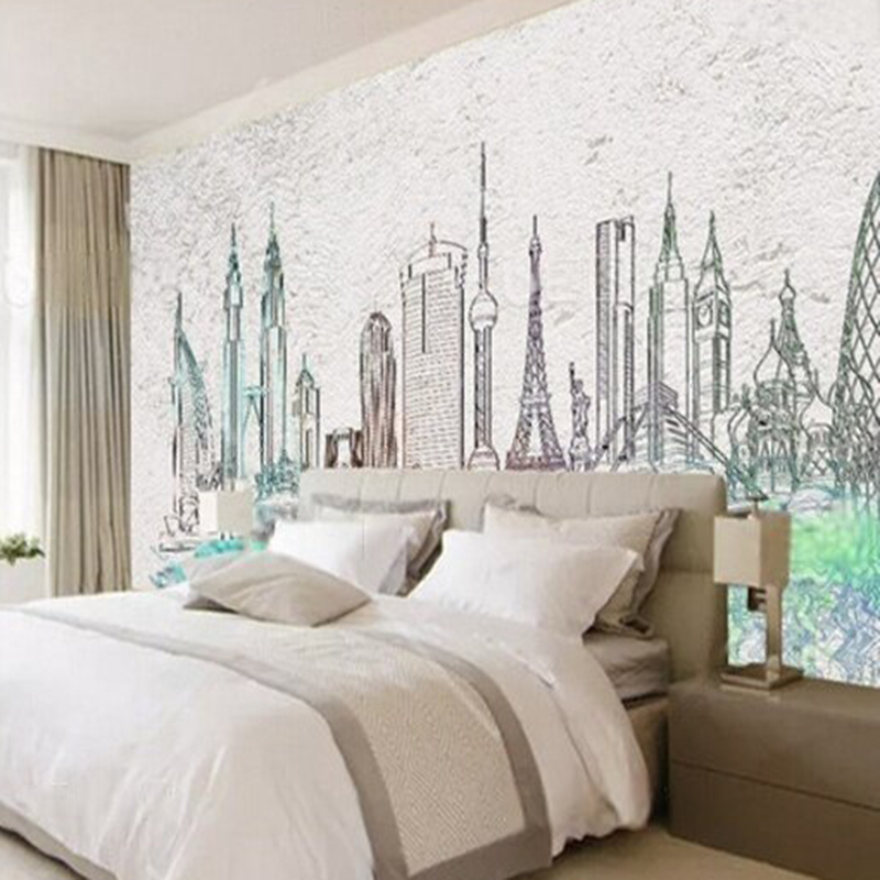 Siluet kota cat air modern dek - Commercial Wallpaper Printing ulasan dan harga